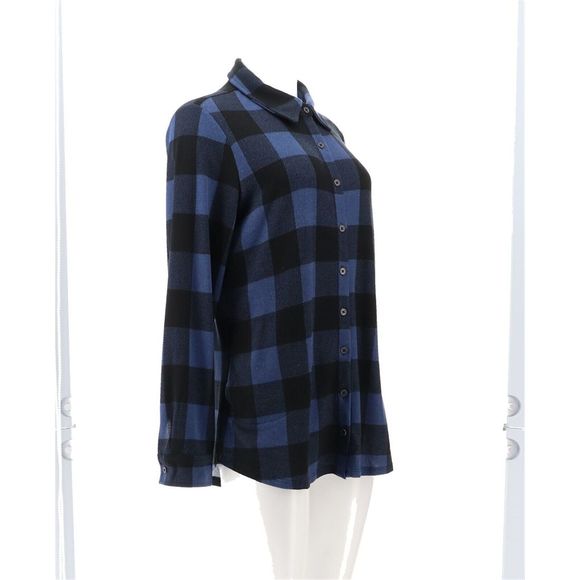 Denim & Co Buffalo Plaid Button Tunic Top Indigo A2964775 - Picture 7 of 7
